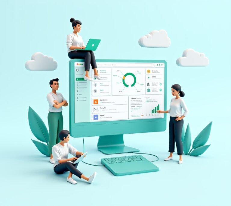 Laptop showing a free CRM sign-up page with no cost badge