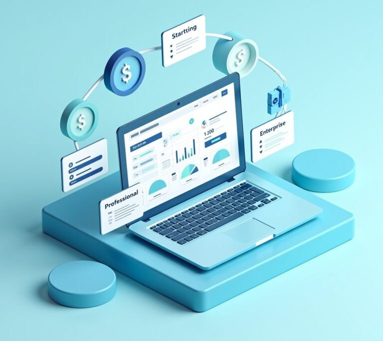 Calculator and laptop displaying multiple pricing tiers side by side