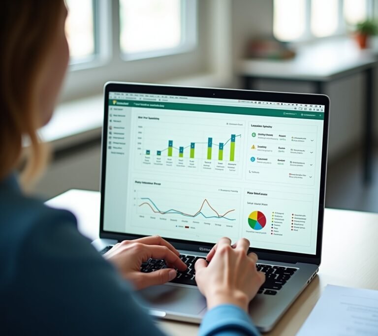 Laptop displaying Freshsales' lead scoring dashboard