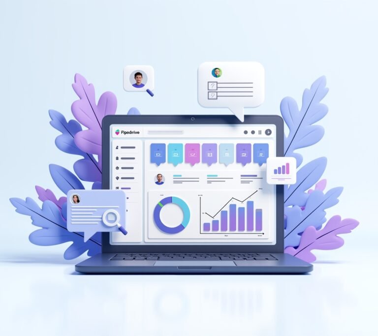 Laptop displaying Pipedrive's visual sales pipeline board