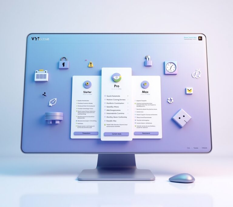 Pricing page shown on a laptop with a marketing automation icon overlay