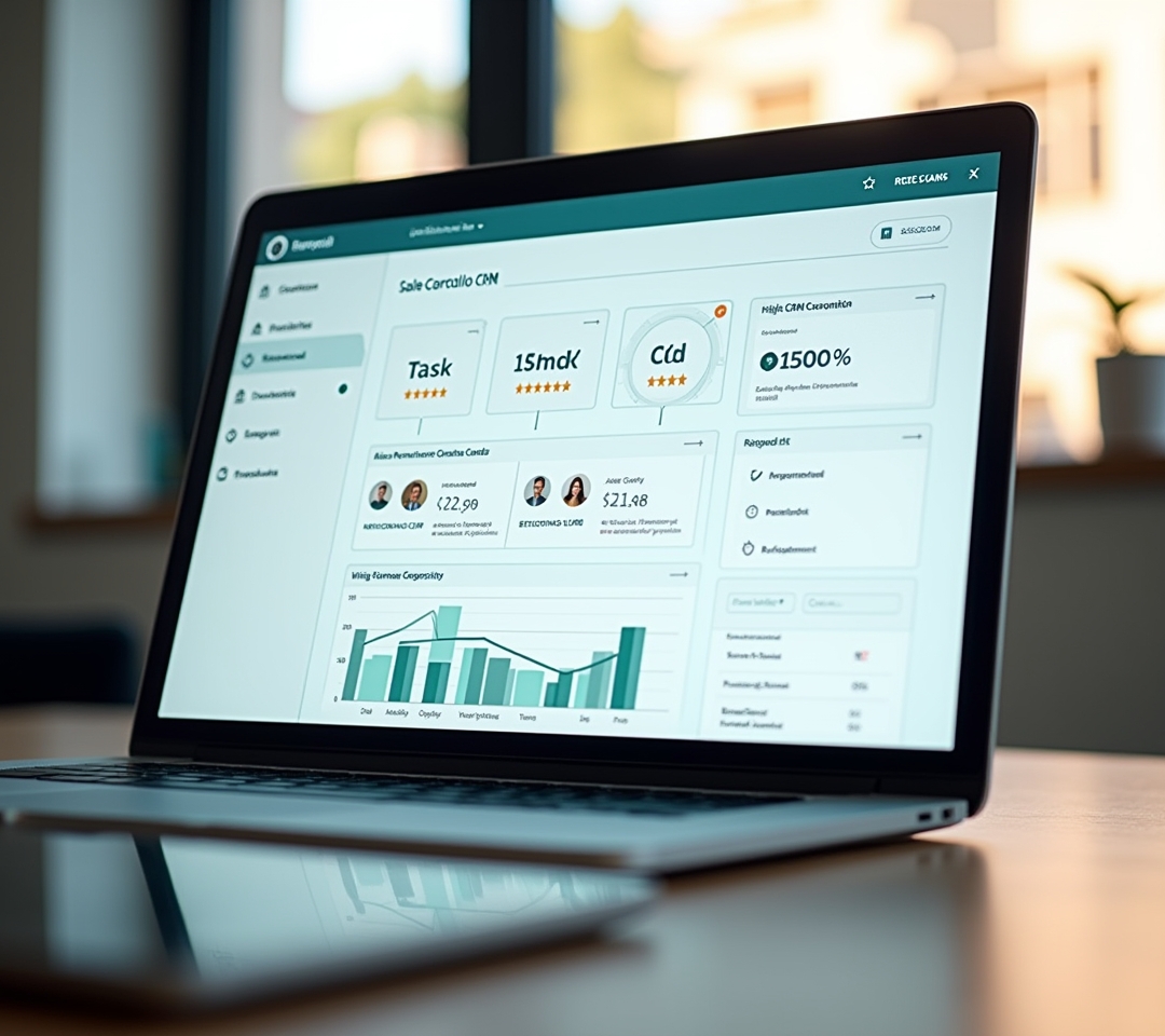Laptop showing Nimble CRM's social media contact enrichment feature