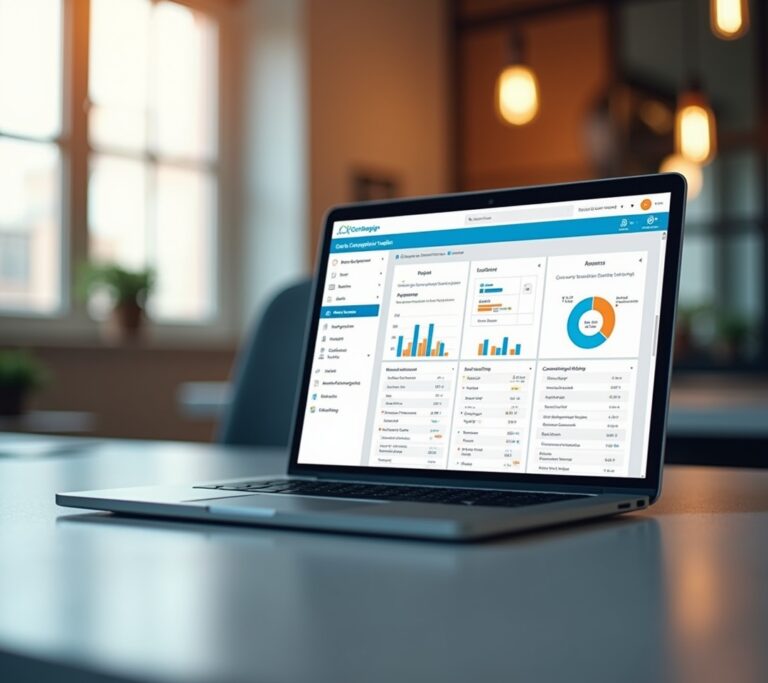 Laptop displaying ActiveCampaign's automation workflow builder