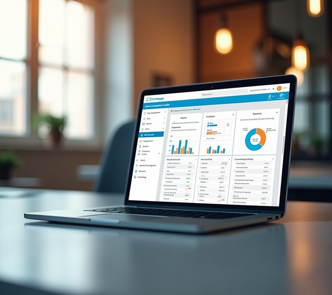 Laptop displaying ActiveCampaign's automation workflow builder